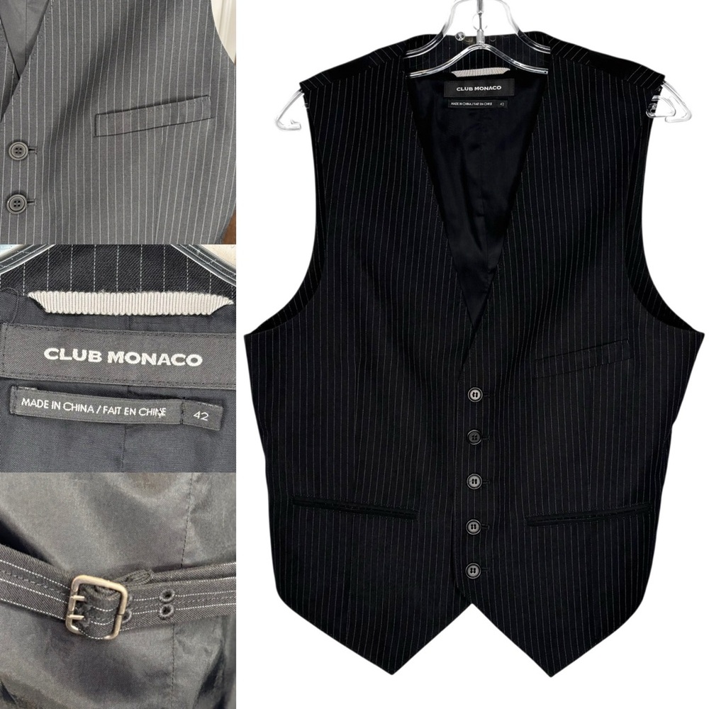 Club Monaco WOOL / LINEN BLEND Men's black Pinstripe Vest lightweight size 42